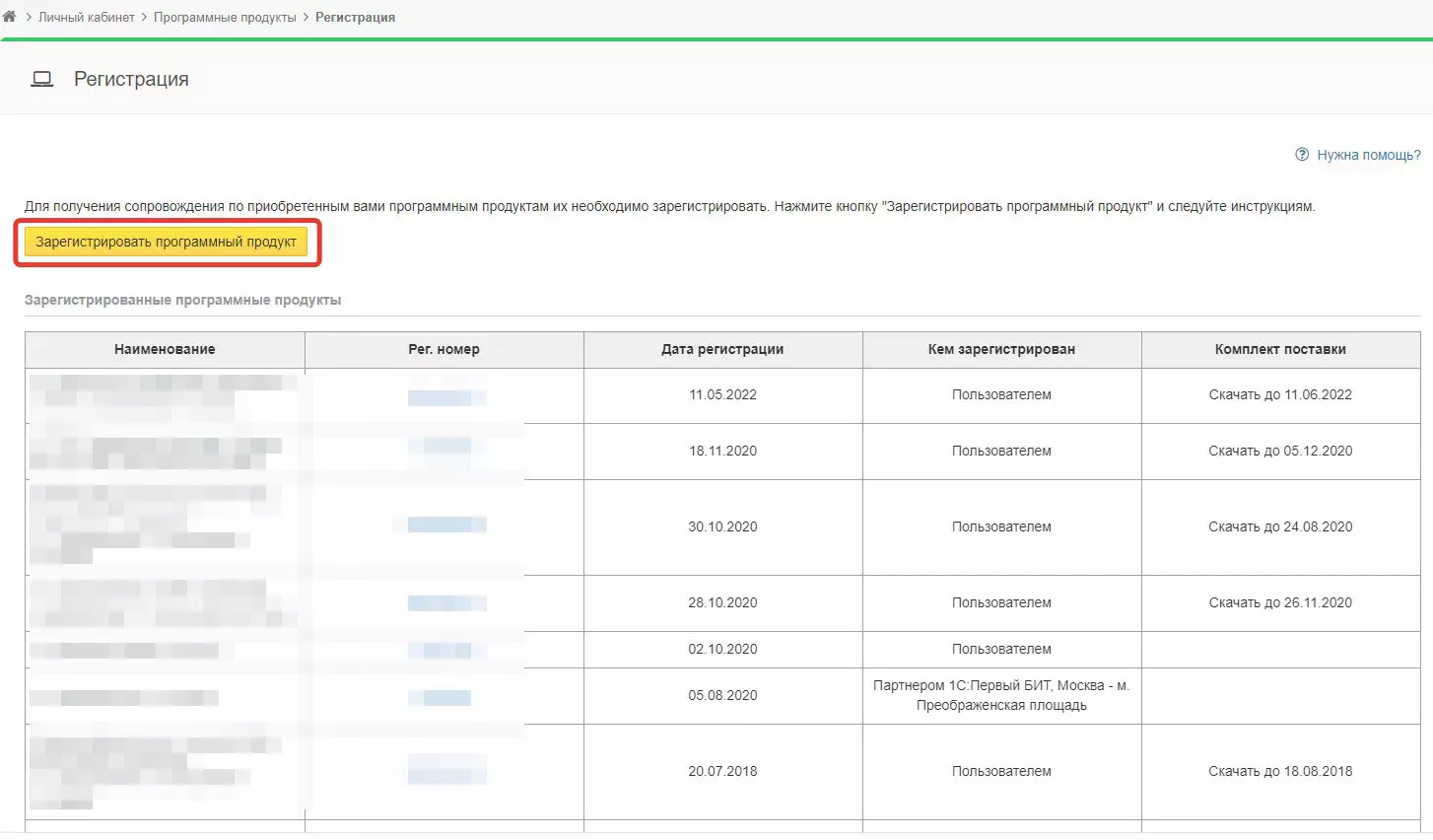 Регистрация продукта 1С ИТС на веб-портале 1С